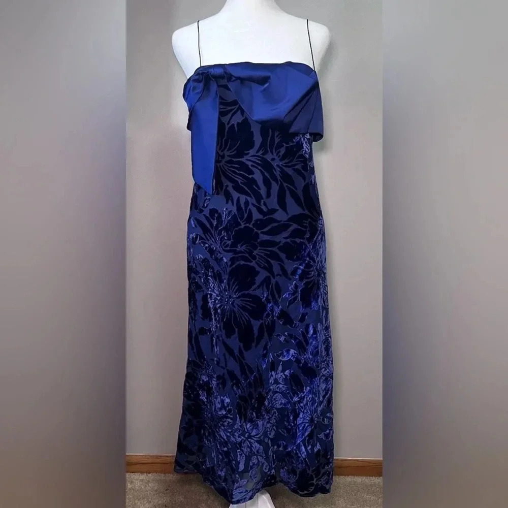 Hutch Anthropologie Navy Blue Andina Bow Front Midi Dress Size Medium 8/10 Party